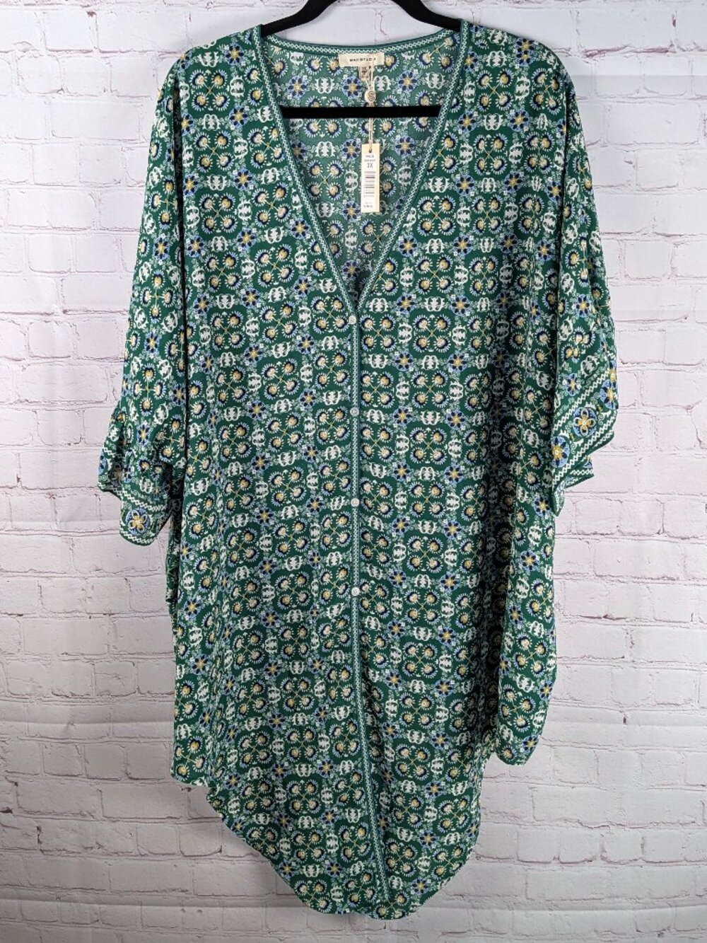 NEW Max Studio Flowy Green Kimono Cover Up Blouse 3X
